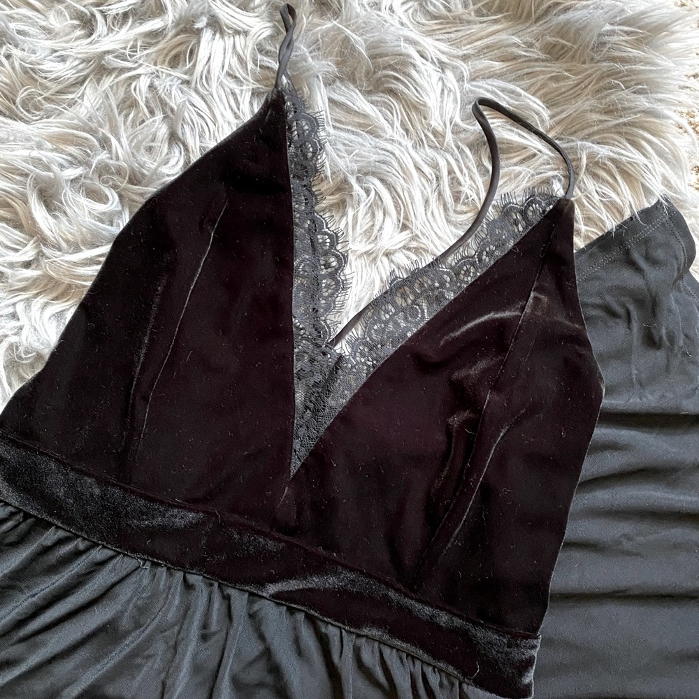 Express Velvet and Sheer Bodysuit Maxi Dress